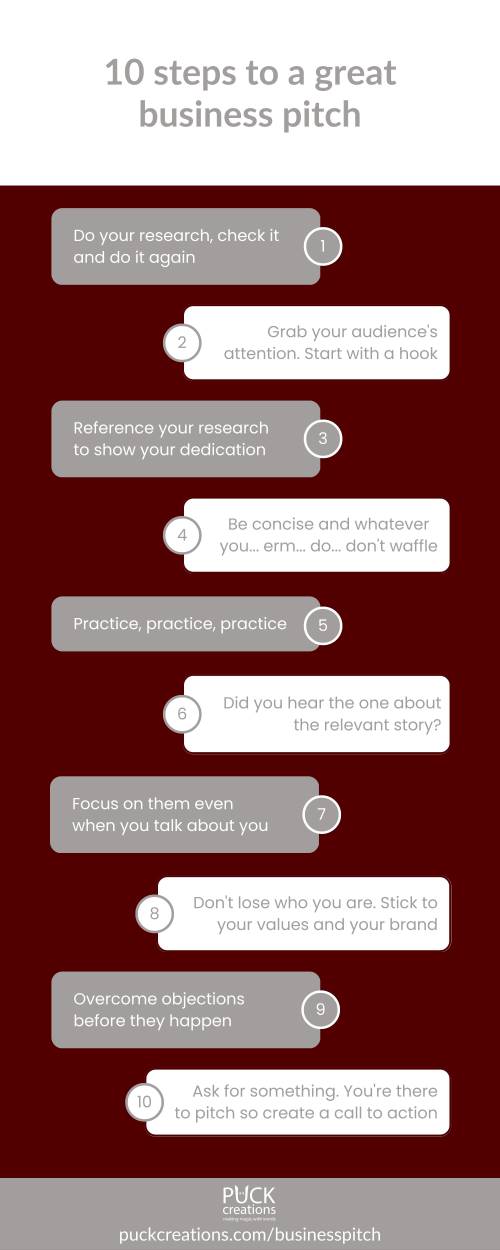 10 Steps to a great Business Pitch infographic